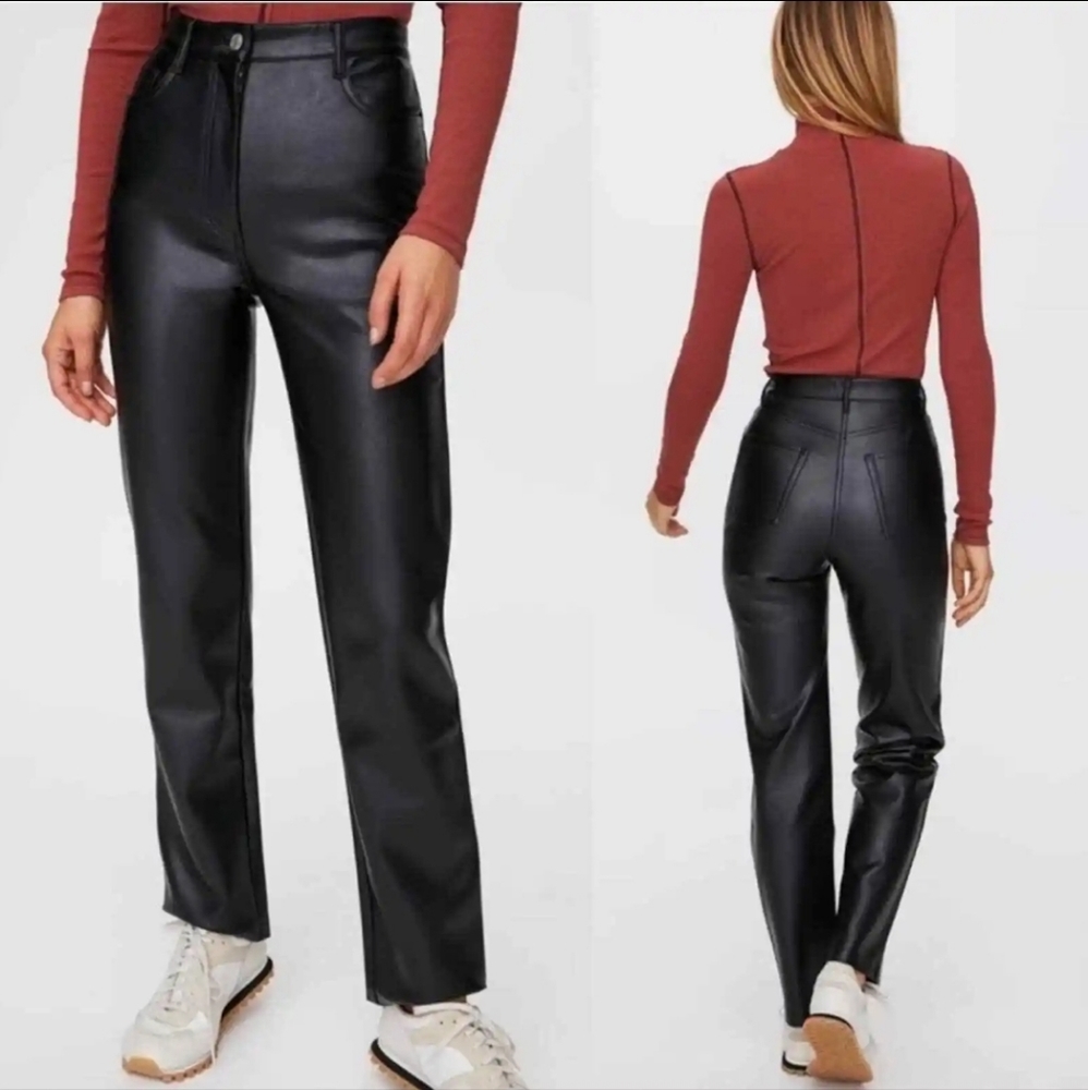 Wilfred Aritzia Womens Sz 4 Faux Vegan Leather Melina Pants Black Classic Career